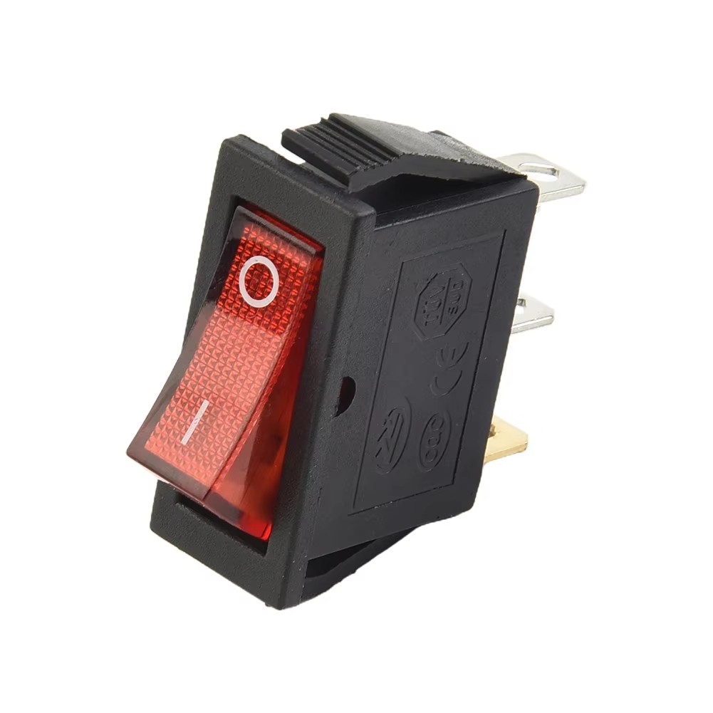 Red Skinny Rectangle Rocker Switch Thin 3-Pin LED Light 110V AC ON/OFF 15A 250V