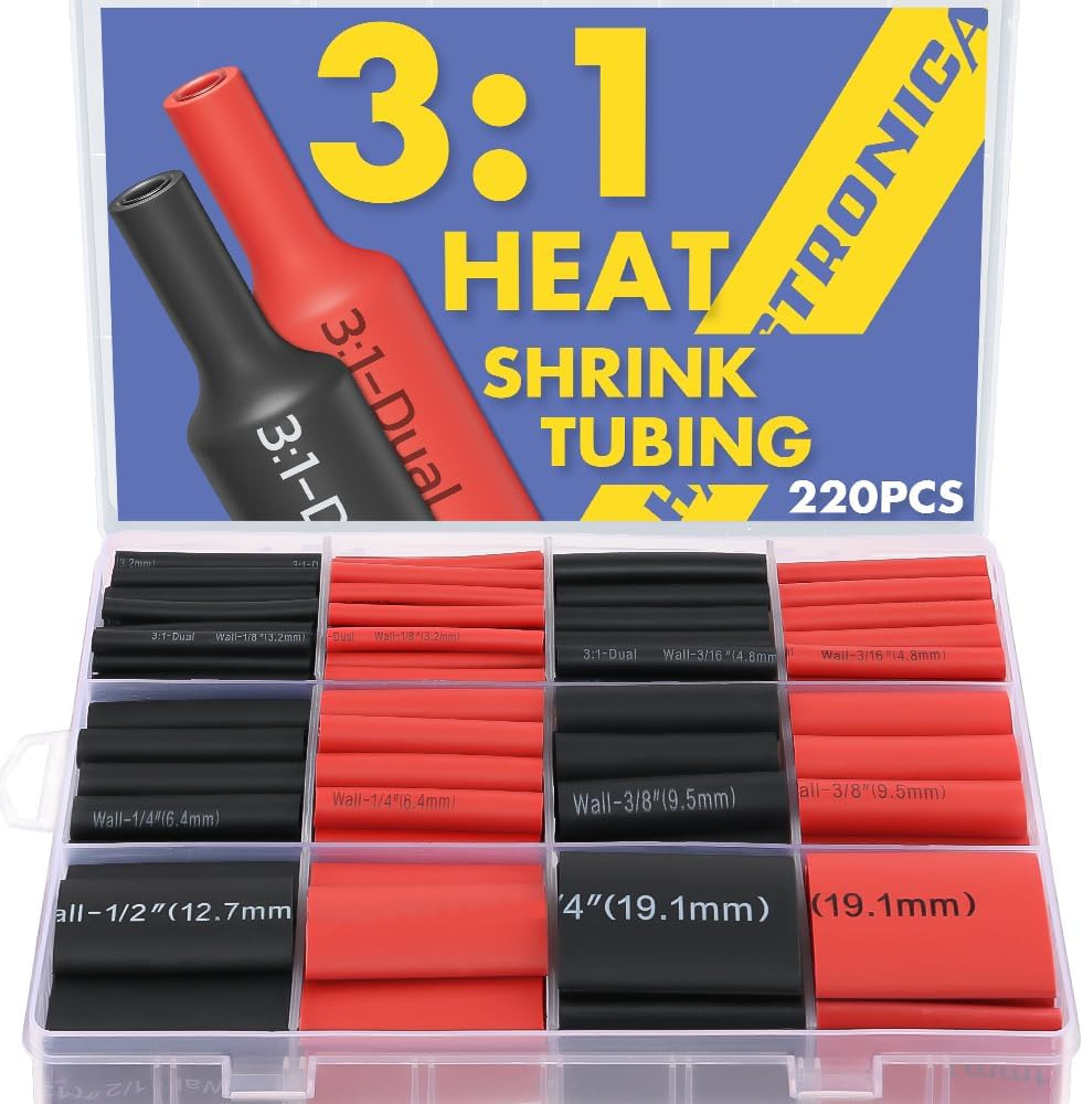 3:1 Heat Shrink Tubing Kit, Adhesive Lined Marine Resistant Grade Shrink Wrap –