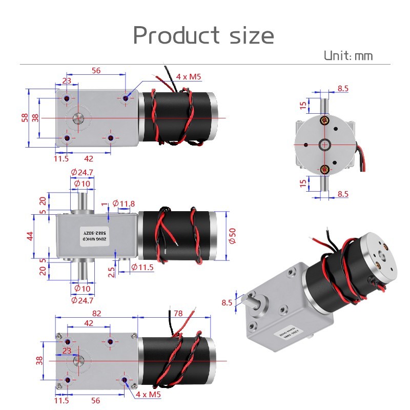DC 12V 24V Double Short Shaft 5882-50ZY Worm Gear Self-locking Motor High Torque