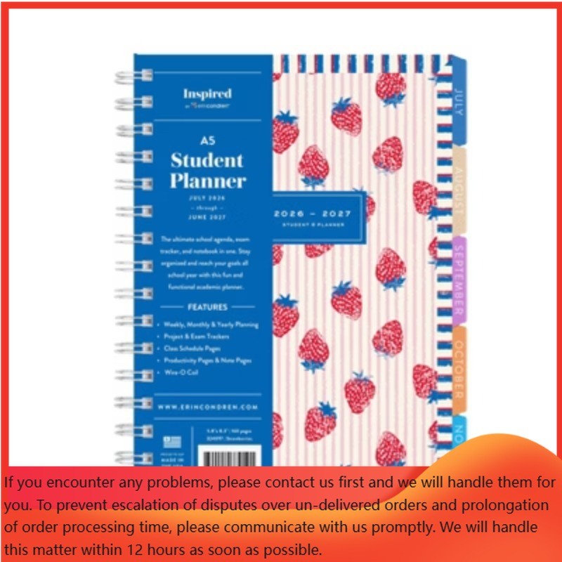 Inspired by Erin Condren 5.875″x8.25″ 2026-2027 Student Planner A5 Strawberries