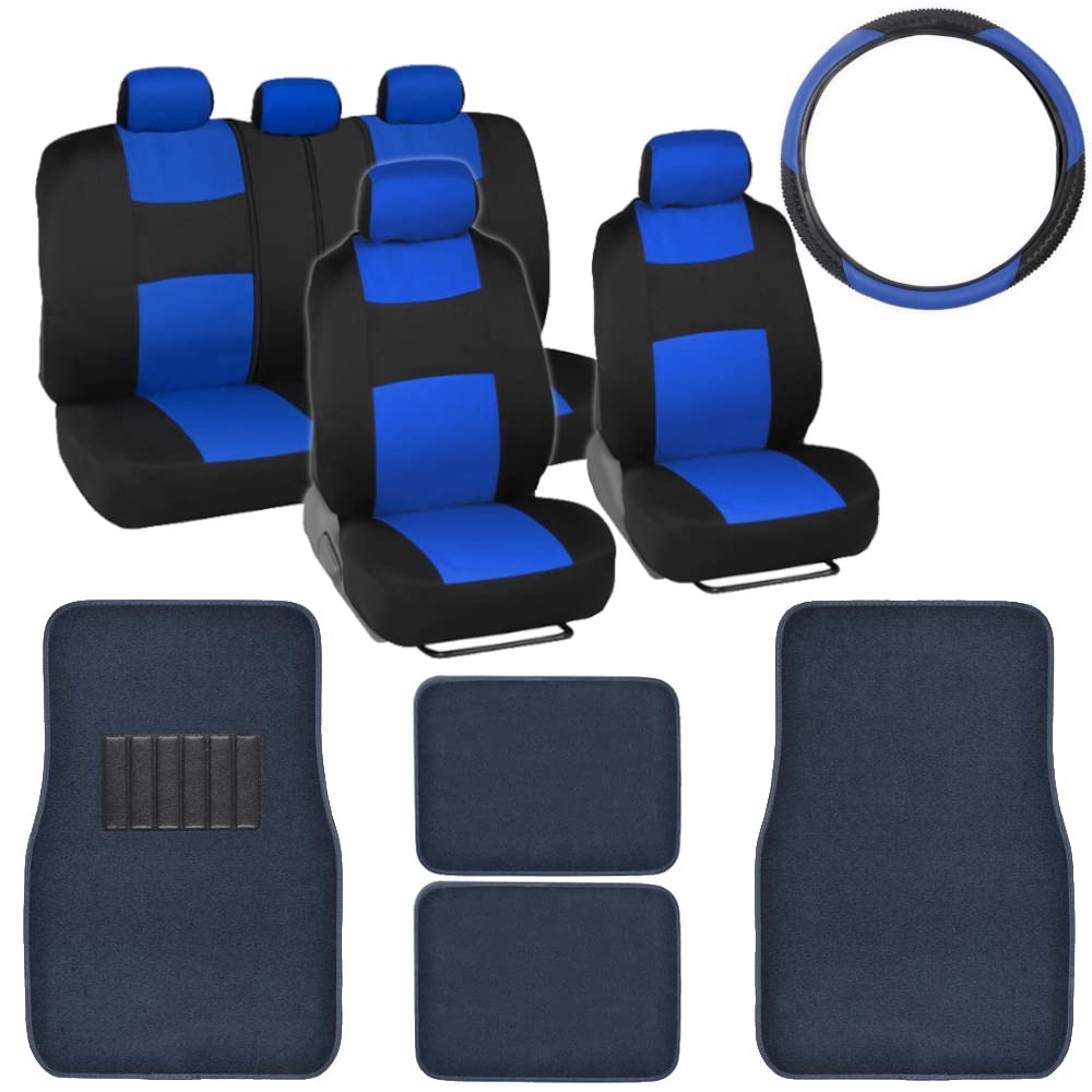 Bdk Combo Set Of 4 Piece Auto Carpet Floor Mats Polypro Car Seat Wheel Cover