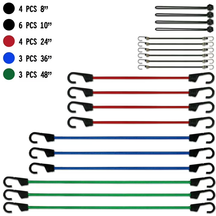 20 Pieces Bungee Cord Set, Plastic Jar, Multi-Color, 2.31 oz