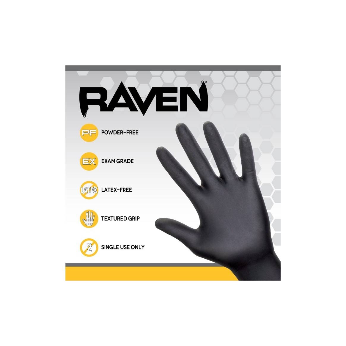 SAS 66518 Raven Exam Grade Nitrile Disposable Gloves, 7 mil, Large, 100 Pack