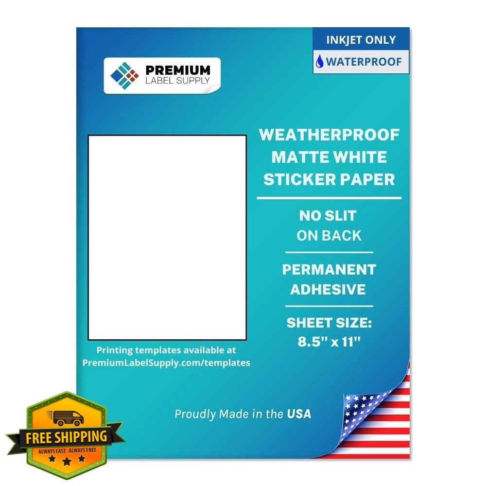 Premium Label Supply Waterproof White Inkjet Sticker Paper – 8.5″ x 11″ Full …
