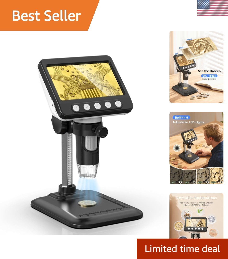 4.3″ LCD Digital Coin Microscope 1000X Magnifier with 8 Adjustable LED Lights