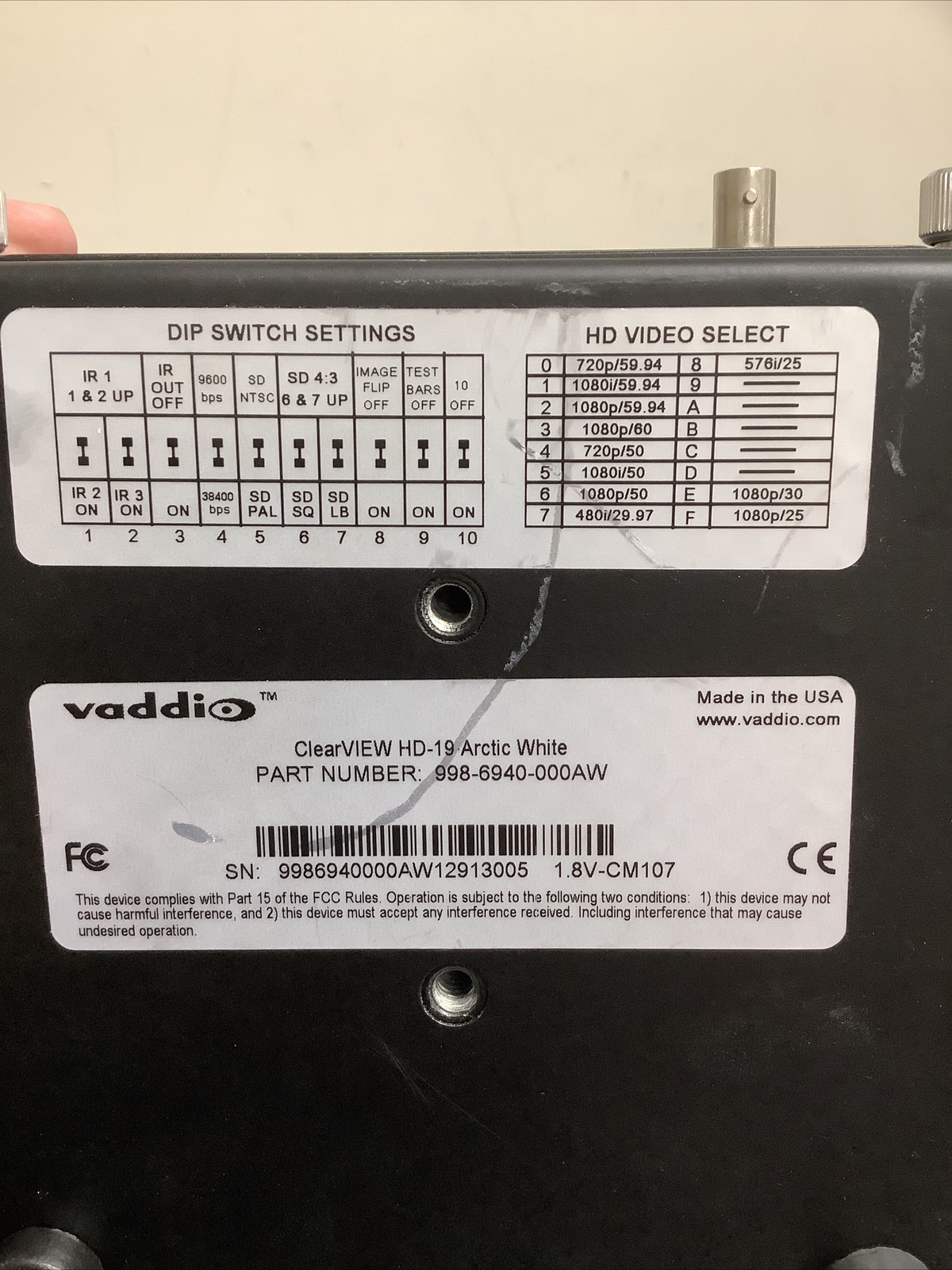 VADDIO 998-6940-000AW ClearVIEW HD-19 PTZ Camera | No Power Adapter