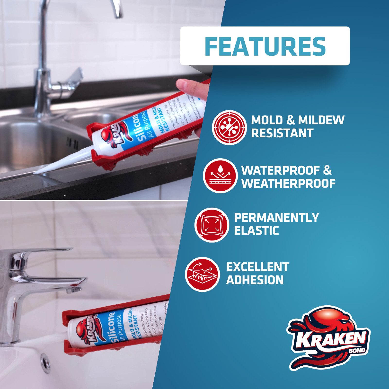 Kraken Bond RTV Silicone All Purpose, 10.1oz 4 Pack – Translucent