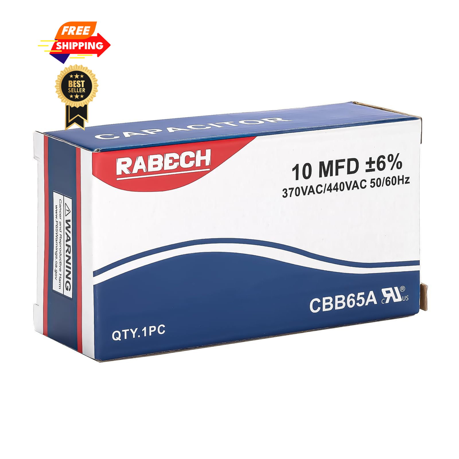 RABECH 10uF 10MFD CBB65A Oval Run Start AC Capacitor 10 uF MFD CBB65