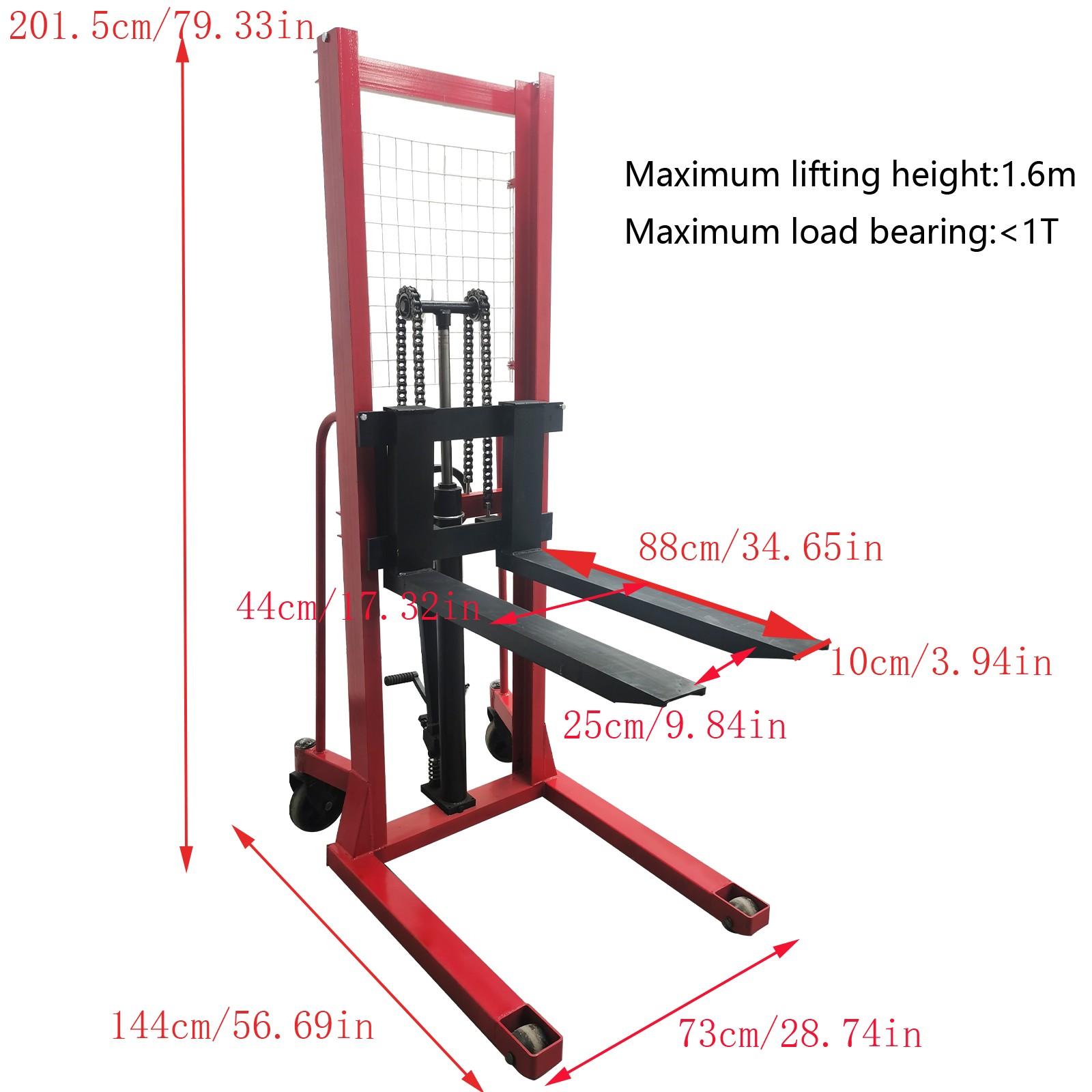 1TCapacity Manual Pallet Stacker Hydraulic Pump Stacker Forklift 63″ Truck Lift