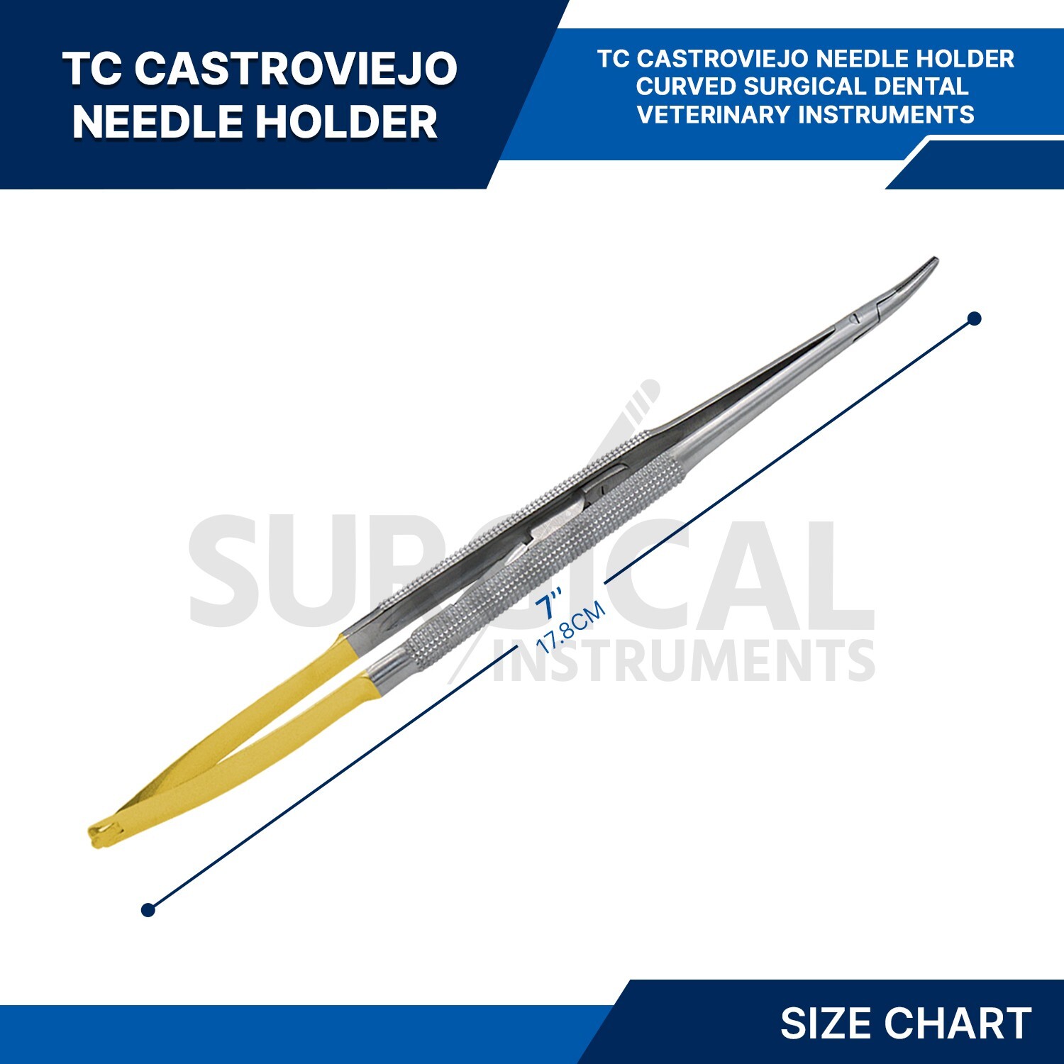 T/C Castroviejo Needle Holder Surgical Dental Curved 7″ Stainless German Grade
