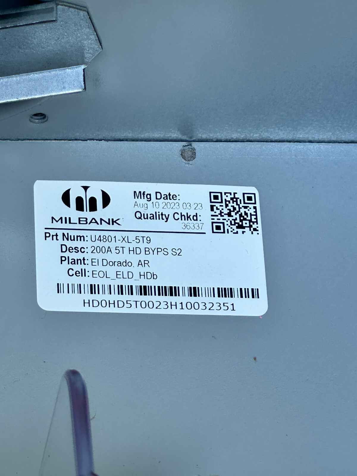 Milbank U4801-XL-5T9 Meter Socket 5 Terminal Ringless MFG Date 8/23