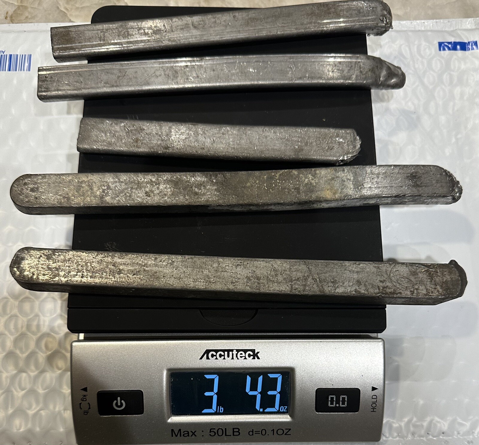 3.4 Lbs 50/50 Lead Alloy Bars (5) Total