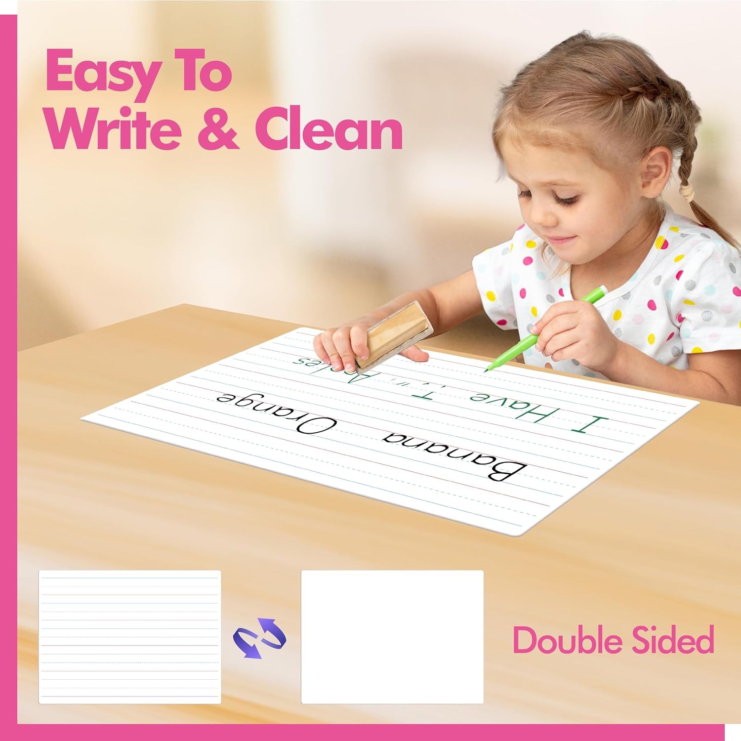 8 Sheets Dry Erase Lined Whiteboard, Double Sided Ruled Writing Board &