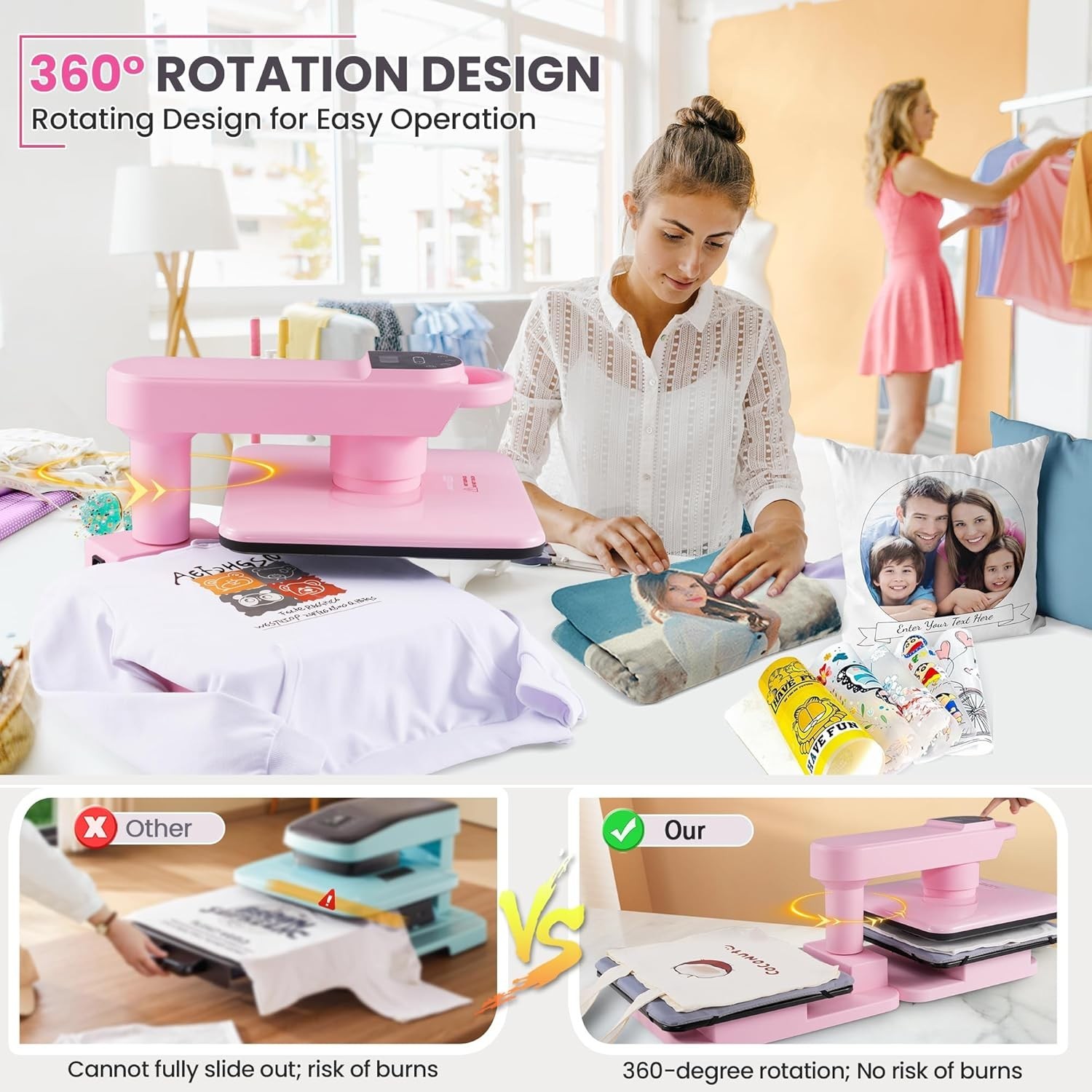 15×15 Auto Heat Press Machine 360° Swing Away for T Shirts with Adjustable Press