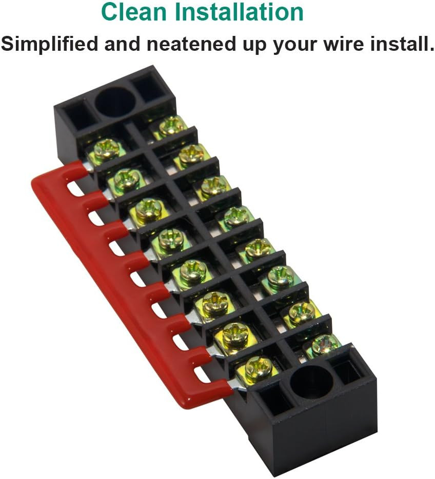 Terminal Block and Strip – 12Pcs 8 Positions Dual Row 600V 15A Screw Terminal