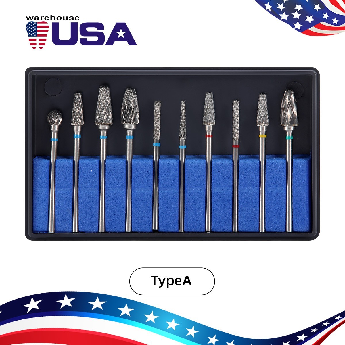 AZDENT 10Pcs Dental Lab Polishing Bur Drills Tungsten Steel Carbide Burs 2.35MM