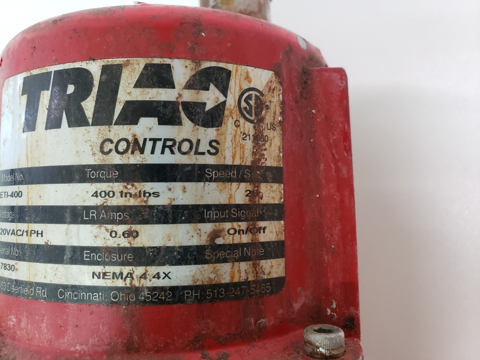 Triac Controls ETI-400 Valve Actuator Positioner 400 in-lbs 120vac
