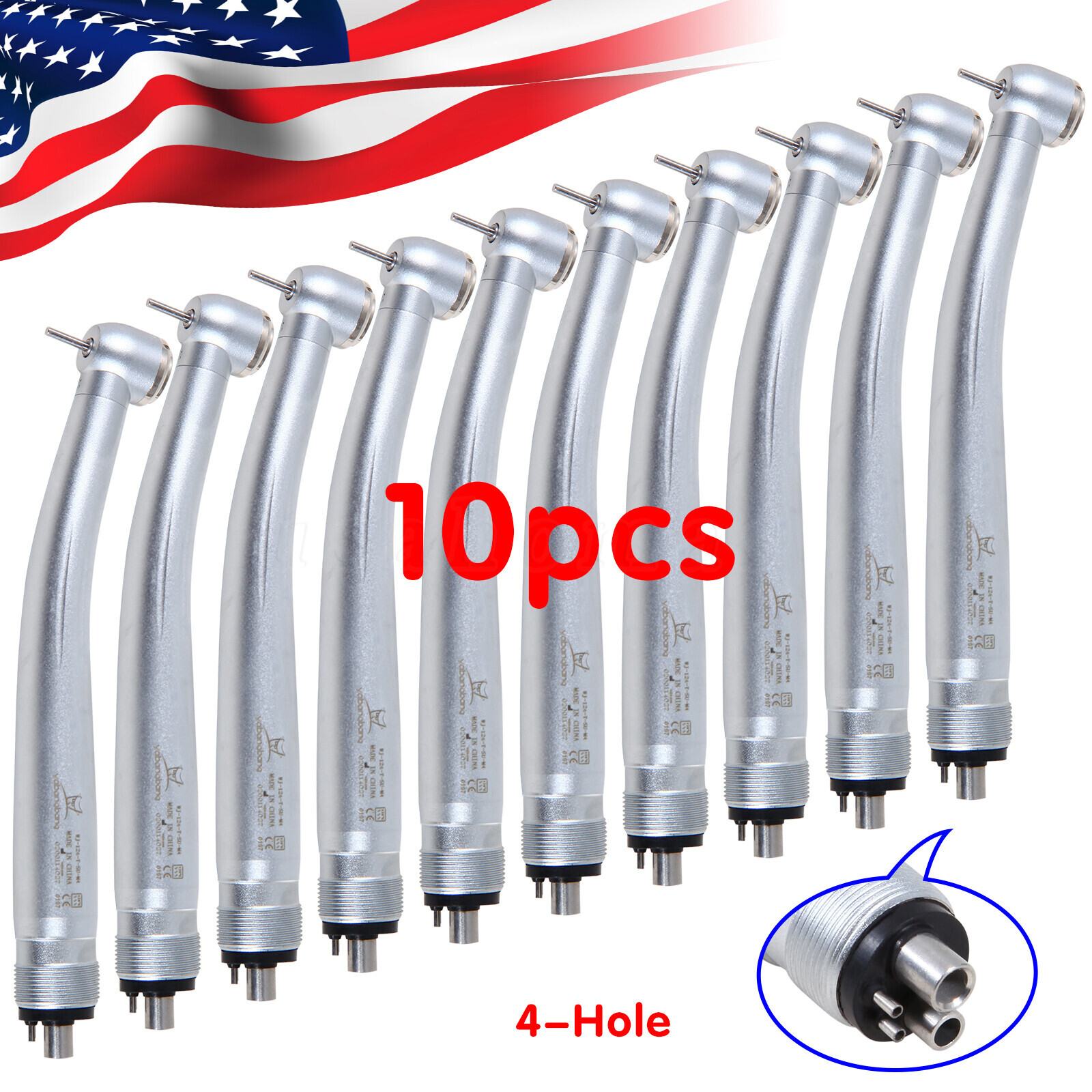 10 Pcs USA Dental High Speed Turbine Handpiece Push 4Hole Fit NSK PANA MAX YDA4