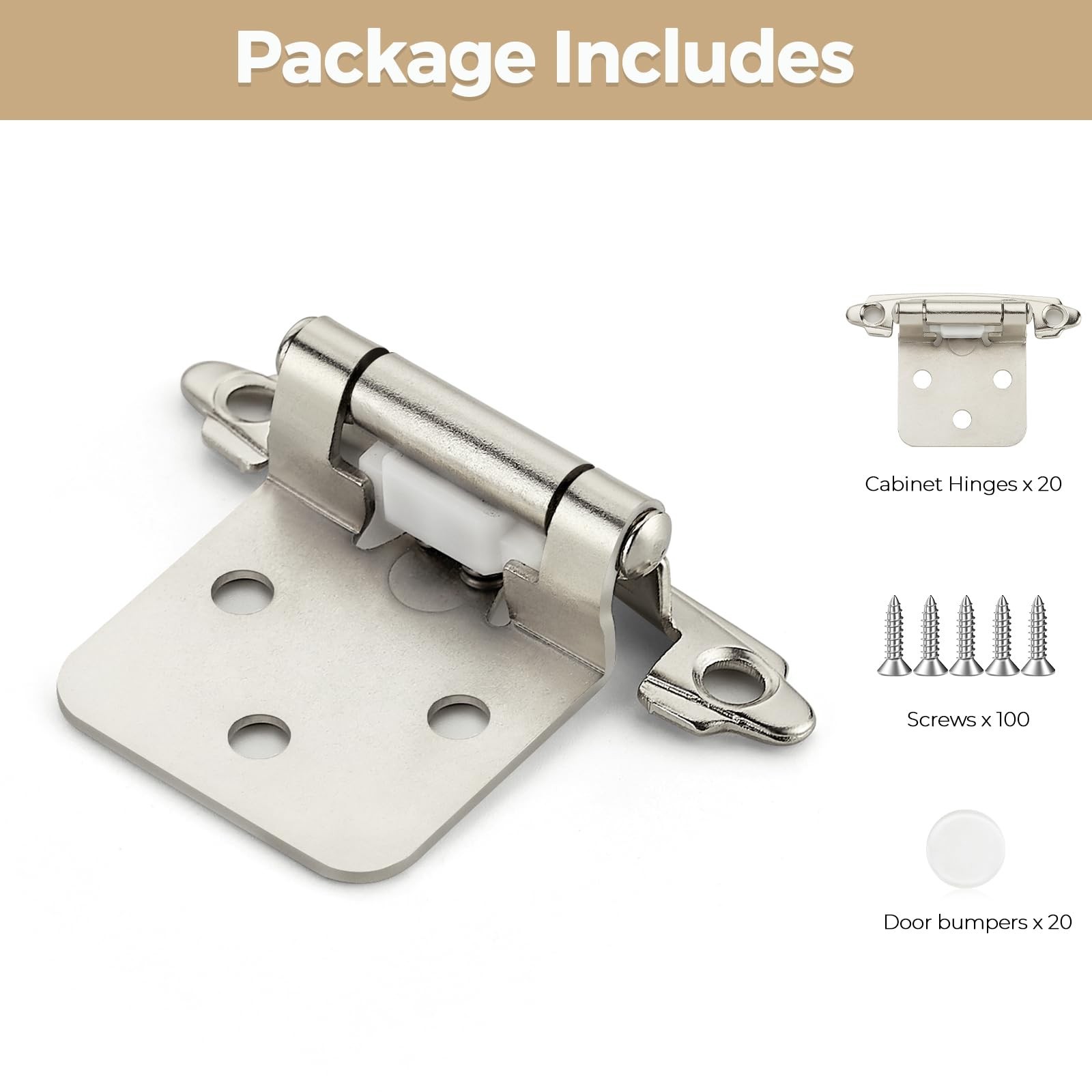 20 Pack 10 Pair Brushed Nickel Cabinet Hinges, 1/2″ Overlay Kitchen Hinges | …