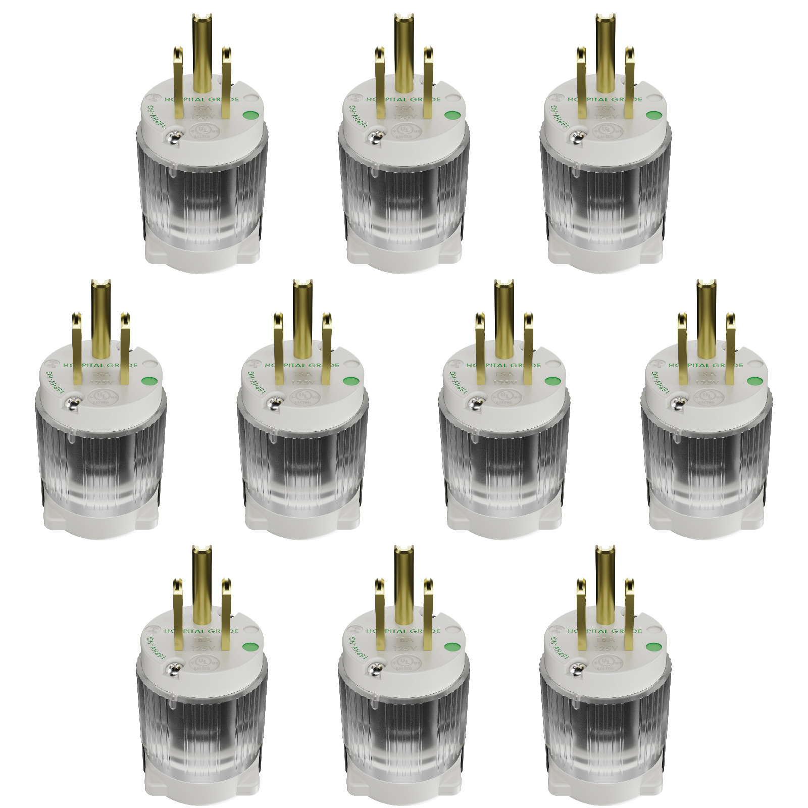10-PACK 15A 110V Hospital Grade Male Plug Equipment Power Cord End Repair 5-15P