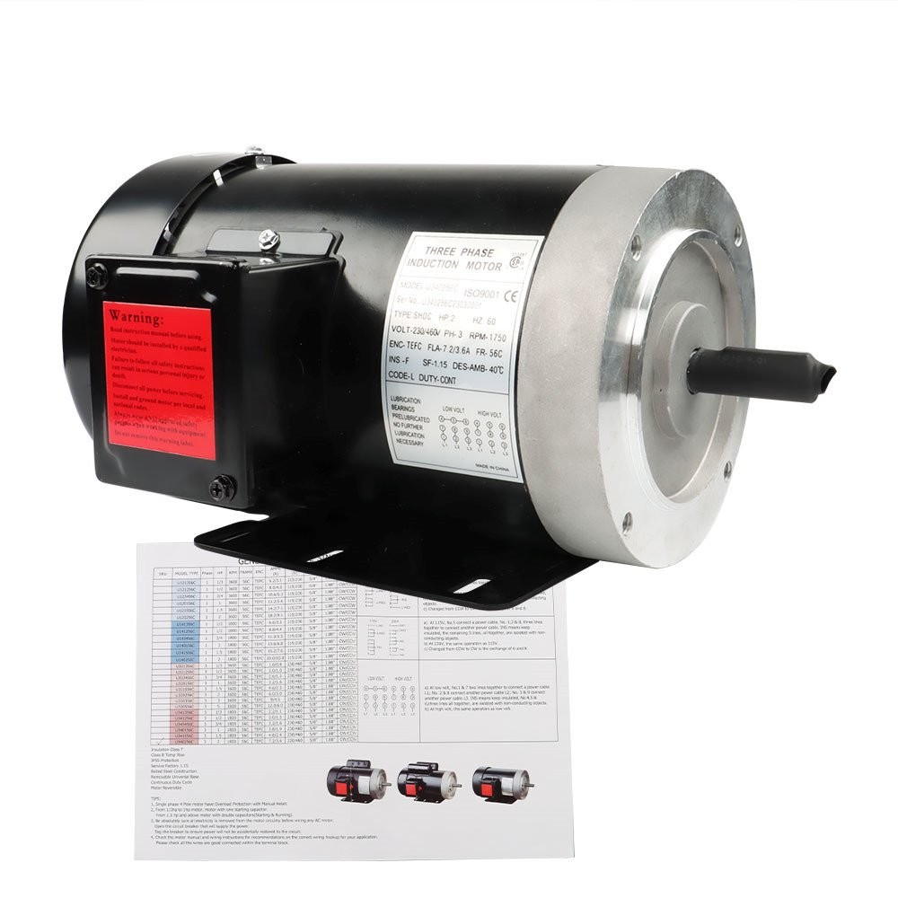 2HP General Electric Motor 3 Phase 56C Frame 1800 RPM TEFC 230 / 460 Volt