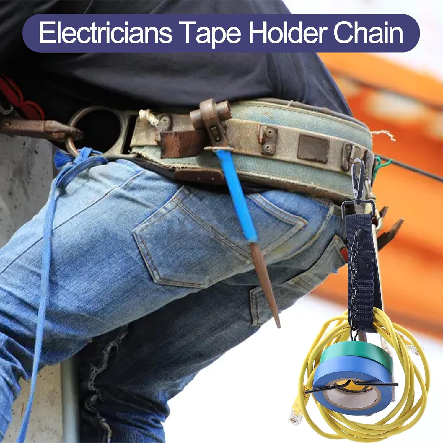 2-Pack Electrical Tape Holder with Keyring and Snap Loop, Blue