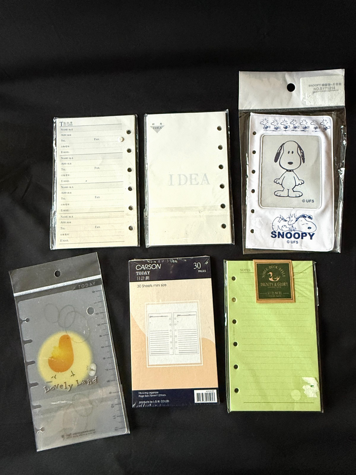 LOT pages for 6 ring mini size binder 3 x 5″ (95x173mm) NOTE SHEETS Snoopy NEW