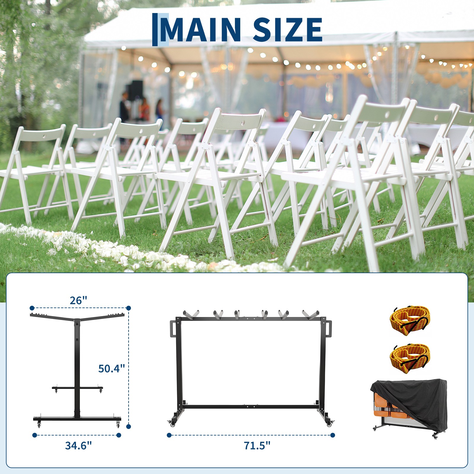 660 LBS Folding Chair Table Cart, Holds 42 Chairs or 12 Tables, Brake Casters