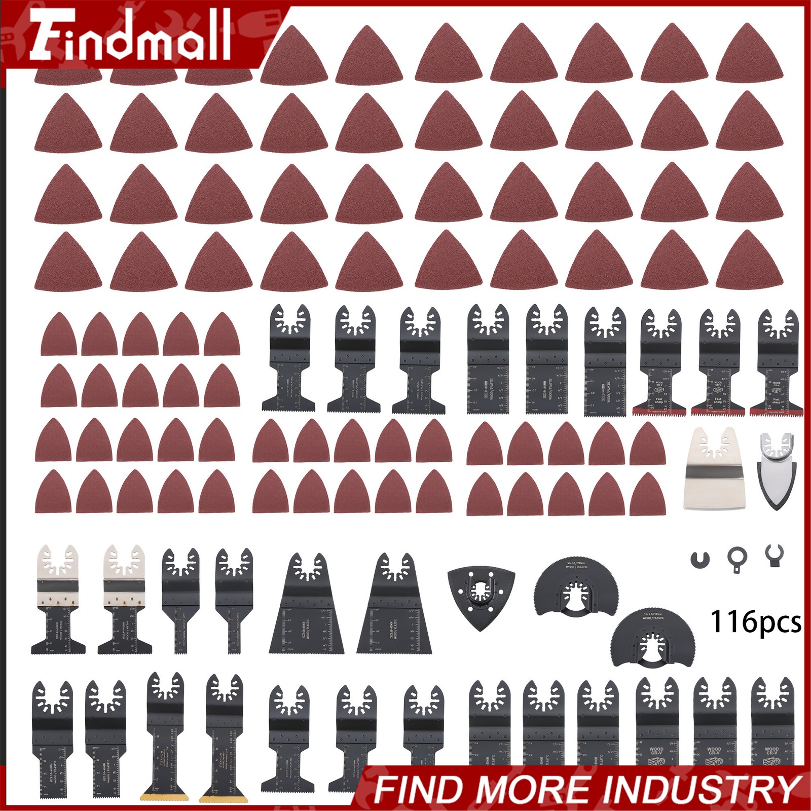 Findmall 116Piece Oscillating Tool Blades Set with Cutting & Sanding Pads
