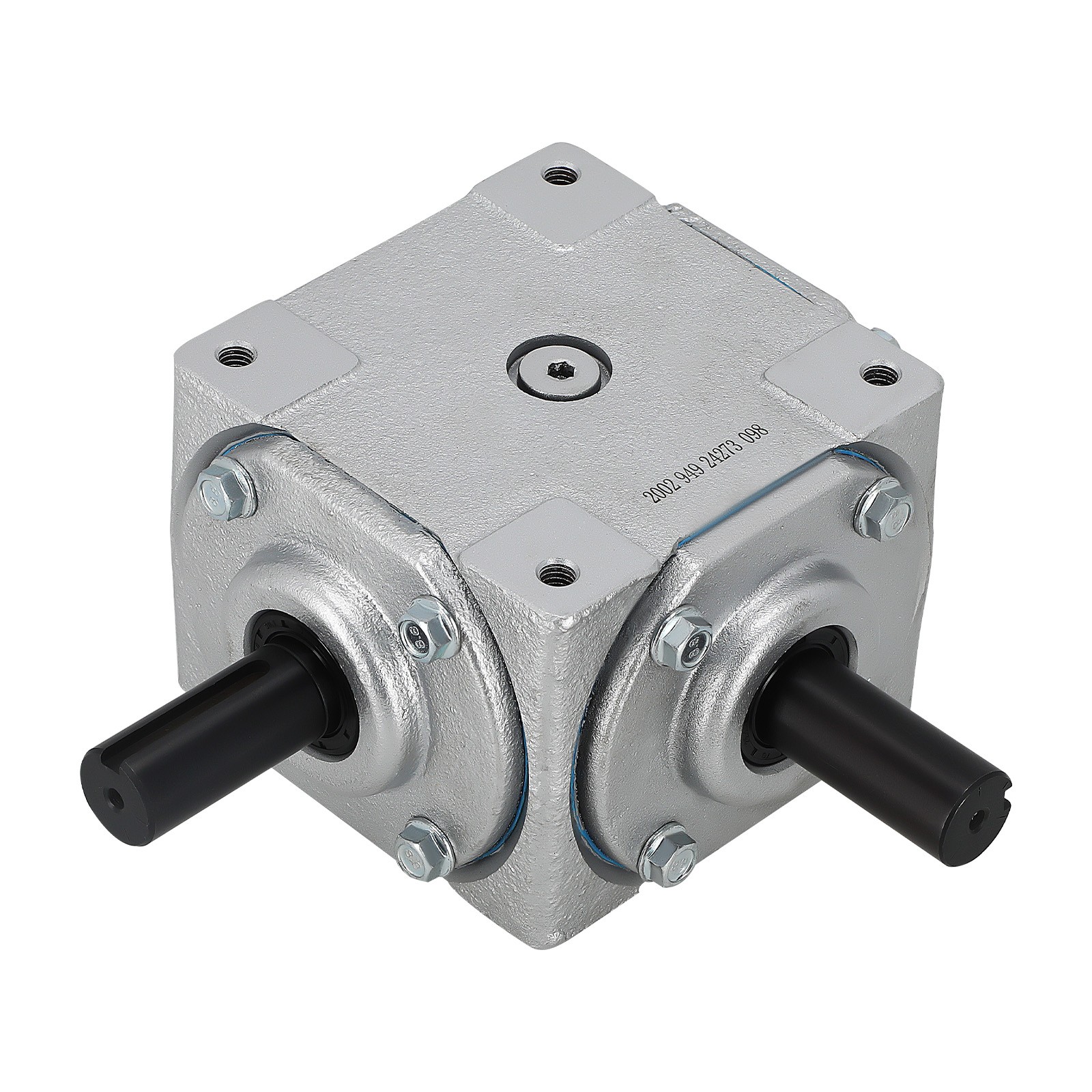 40 HP Right Angle Bevel Gearbox with 2 Keyed Shafts CW/CW 1 to 1 Ratio
