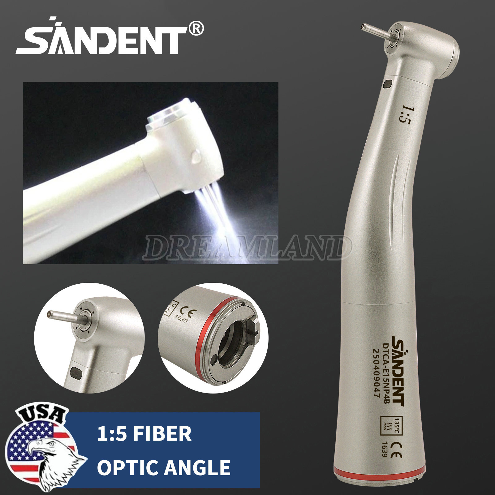 3pcs SANDENT Dental 1:5 LED Contra Angle Handpiece High Speed for Electric Motor