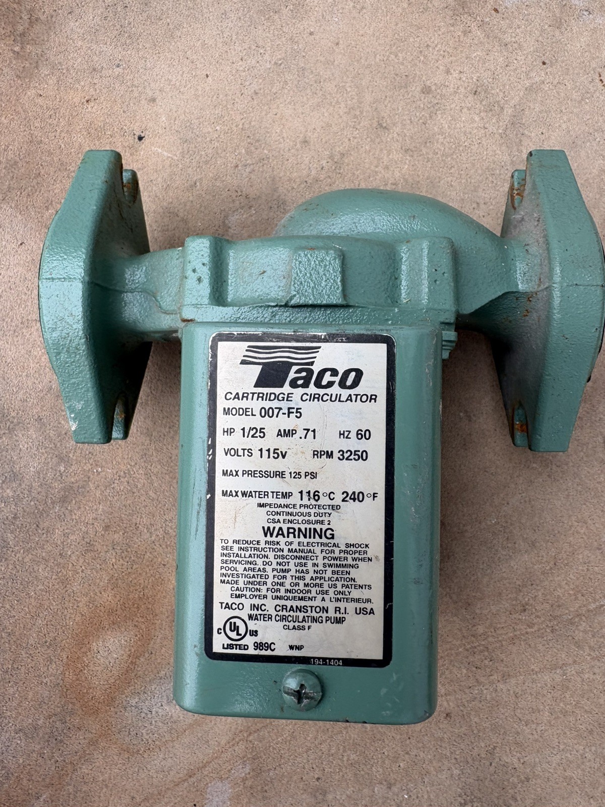 Taco 007-F5 Cast Iron Circulator Pump