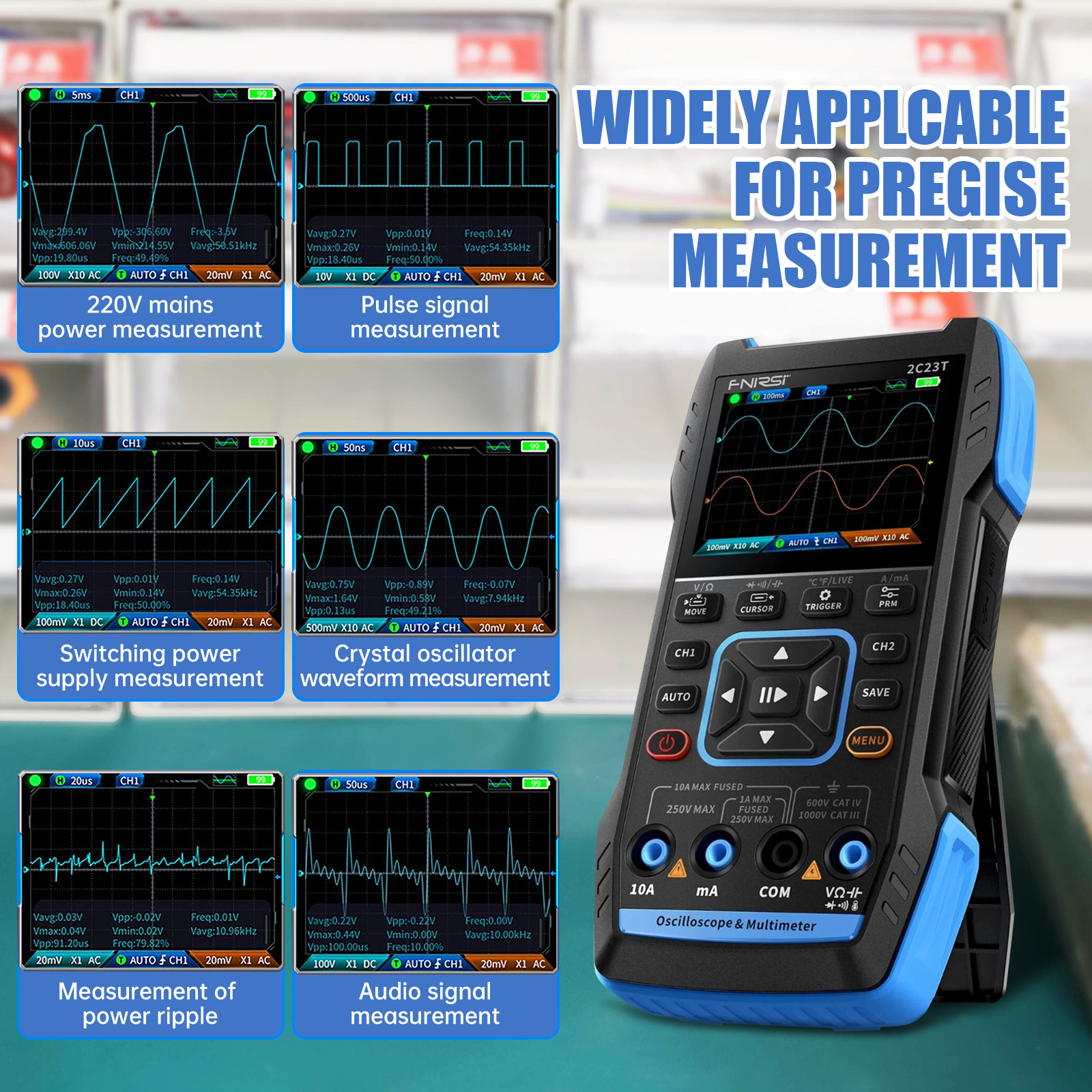 Portable FNIRSI 2C23T Handheld Digital Oscilloscope+Multimeter+Signal Generator