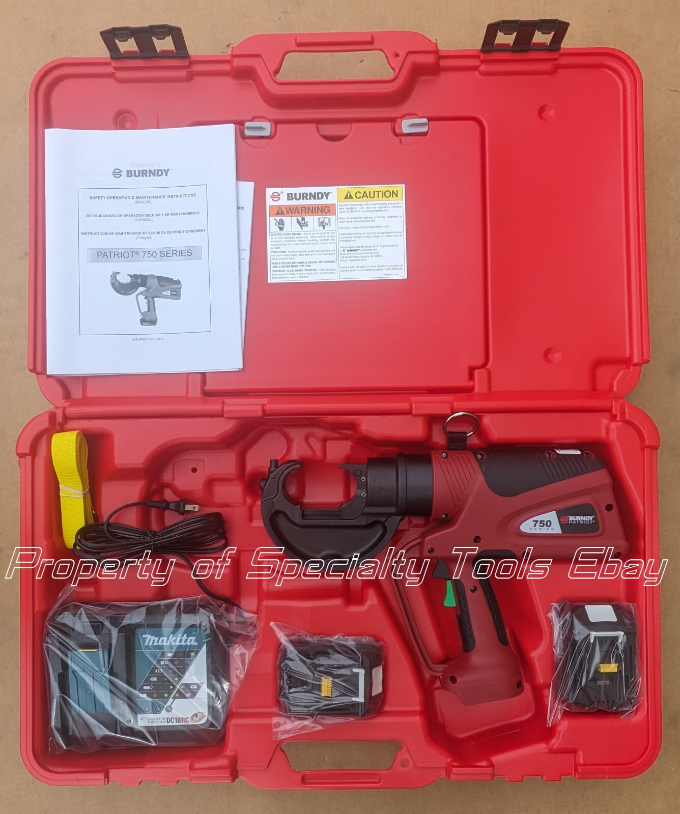 Burndy PAT750LI Hydraulic battery 12 Ton U die type crimper crimping tool DEMO