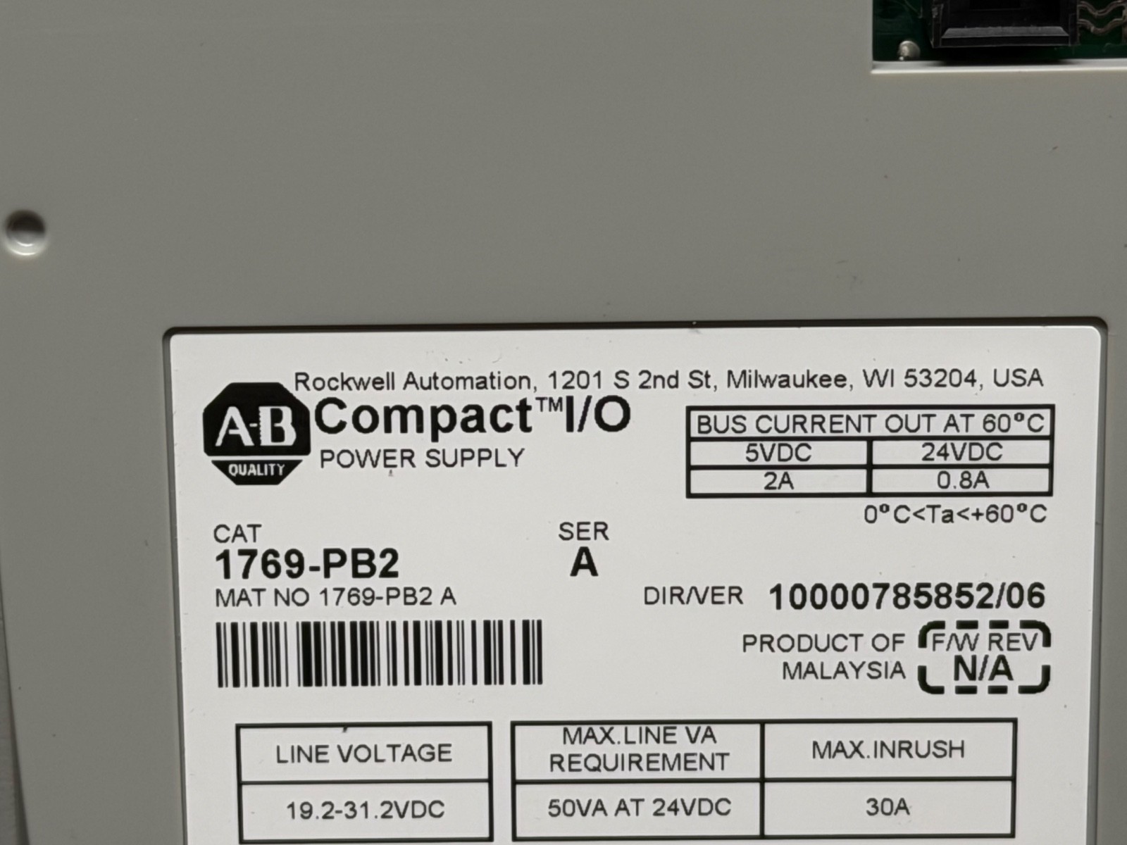 Allen Bradley 1769-PB2 1769-P82 Ser A CompactLogix DC Power Supply Compact I/O