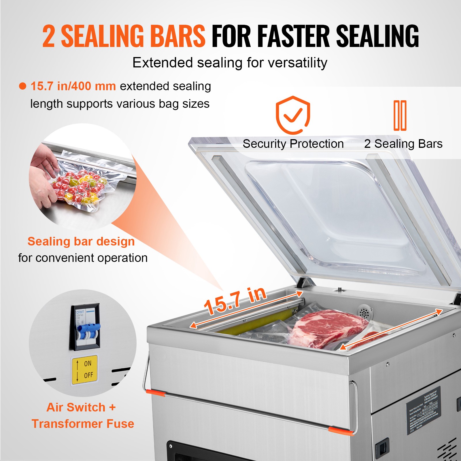 Commercial Vacuum Sealer Extra Deep 200mm Automatic Food Packing Sealing Machine