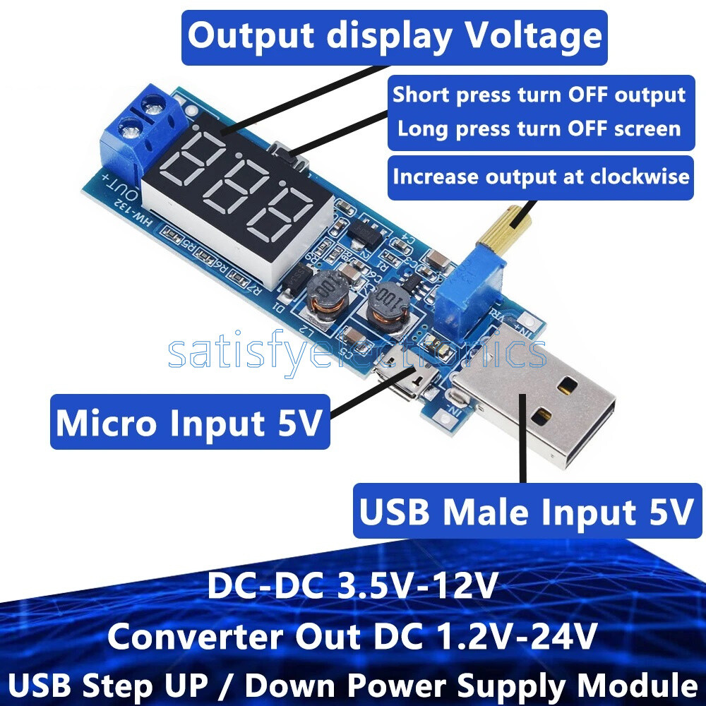 DC-DC5V to 1.2V~24V USB Step UP Down Boost Buck Adjustable Power Supply Module F