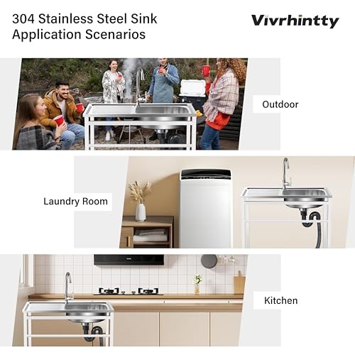 Free Standing Kitchen Utility Sink with Workbench & Accessory Set, Stainless