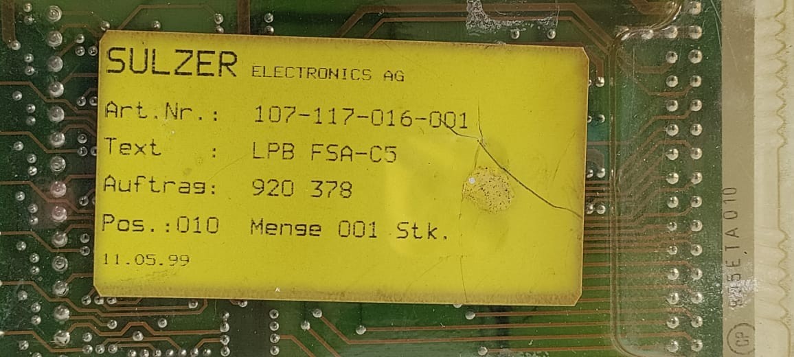 SULZER Electronics AG LPB FSA-C5 PCB Board Art No 107-117-016-001
