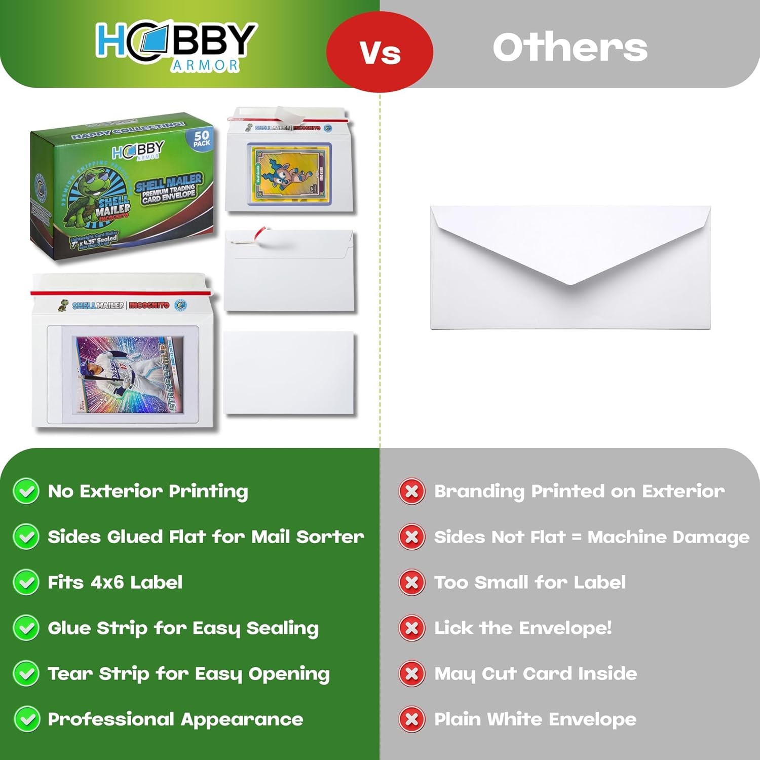 50 Pack Trading Card Mailers 7×4.35 Semi Rigid Toploader Envelopes Incognito