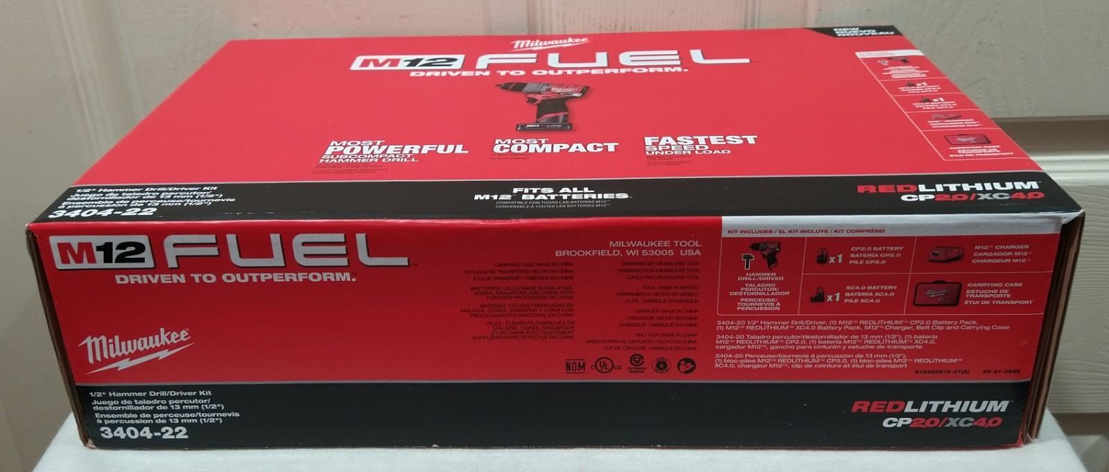 New Milwaukee 3404-22 M12 FUEL Brushless 1/2″ Hammer Drill Kit /Free M12 Ratchet