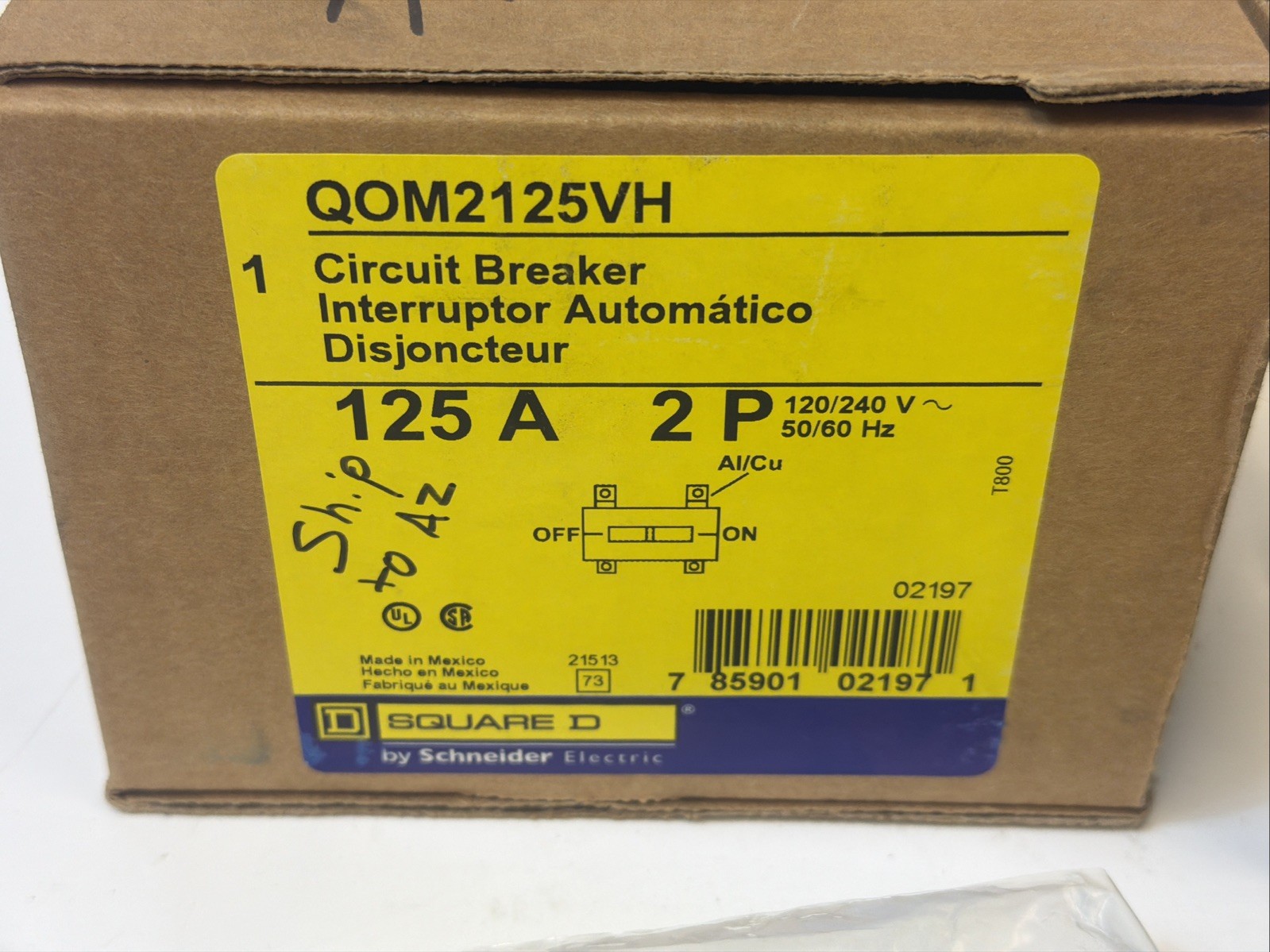 Square D QOM2125VH 125 Amp 2Pole 120/240V Main Circuit Breaker *NEW IN BOX*