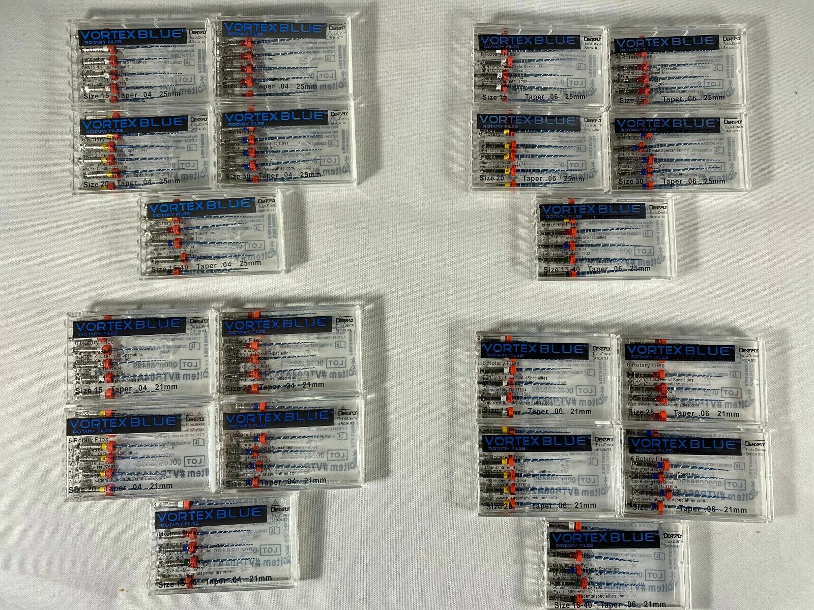 Dentsply Tulsa Dental Vortex Blue 21, 25, 30mm all Taper rotary file 30/pk
