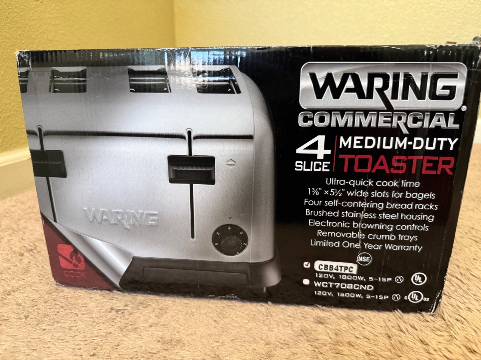 Waring Commercial Medium-Duty 4 Slice Toaster New Open Box CBB4TPC Series MCT708
