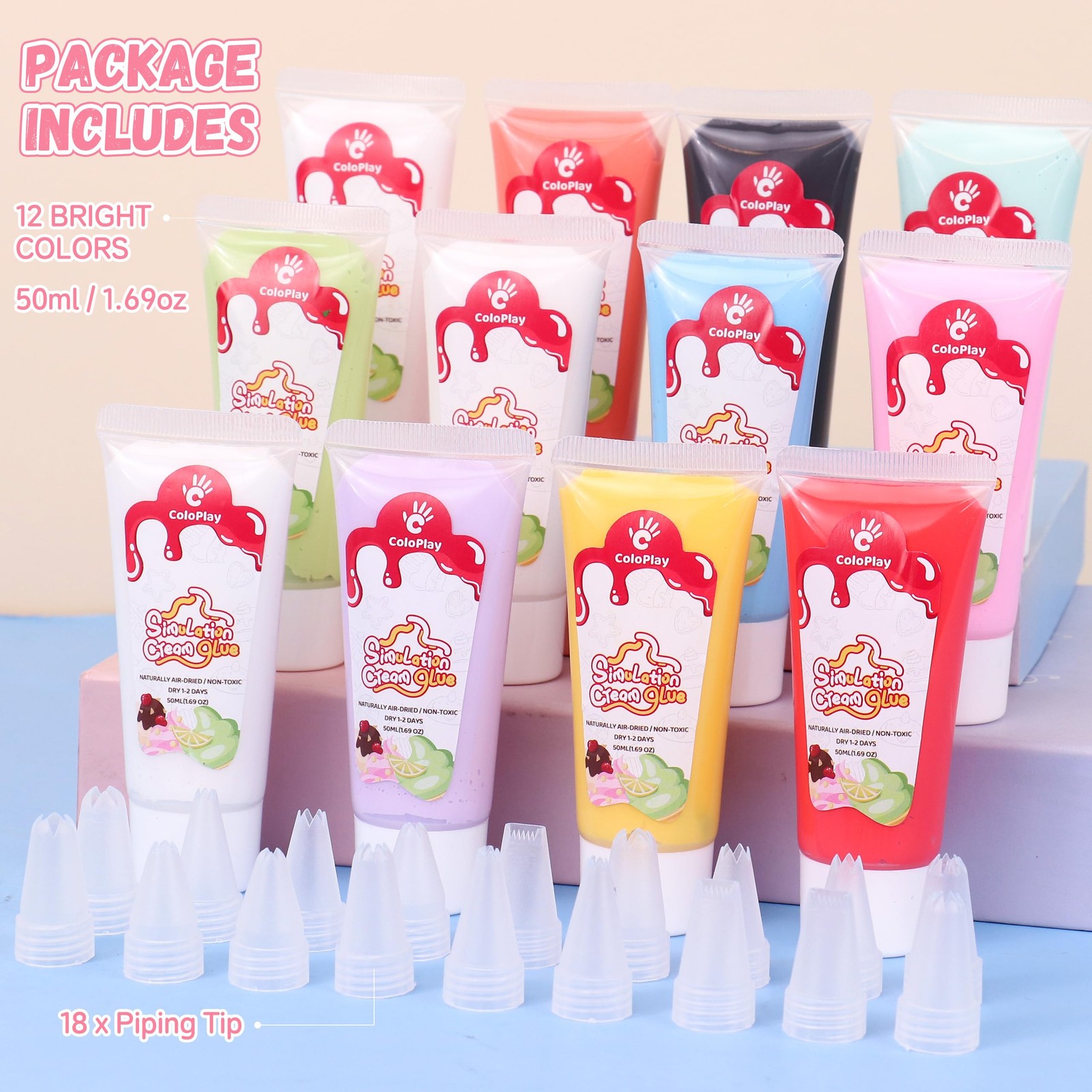 ColoPlay Whipped Cream Glue Kit 12PCS 50g 18PCS Piping Tips CP0014-B