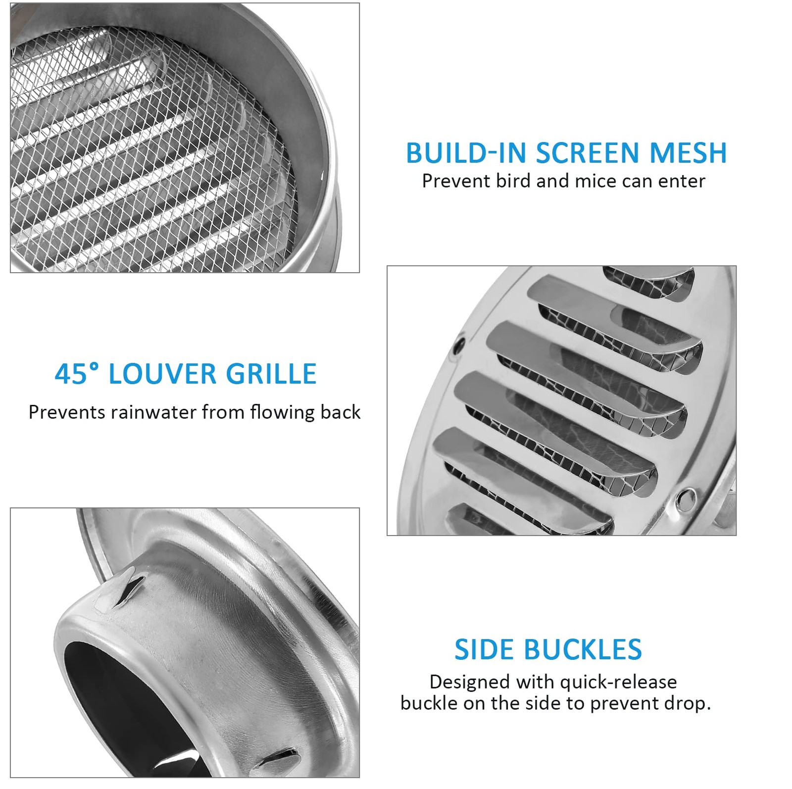 4 Inch Round Soffit Air Vent Built-in Screen Mesh, Stainless Steel Louver Grille