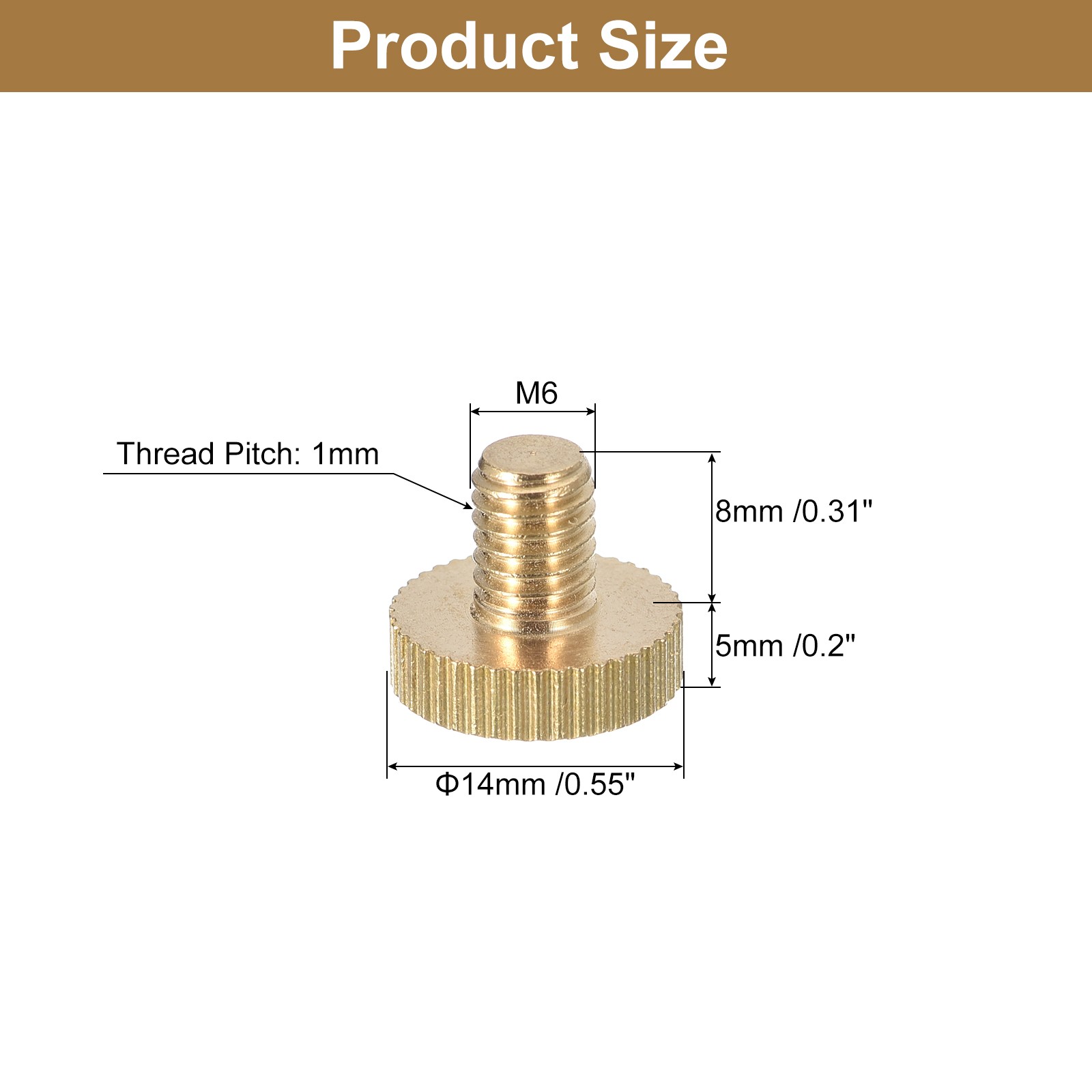 6 Pack M6x8mm Knurled Thumb Screw Flat Knurled Head Brass Thumb Bolts