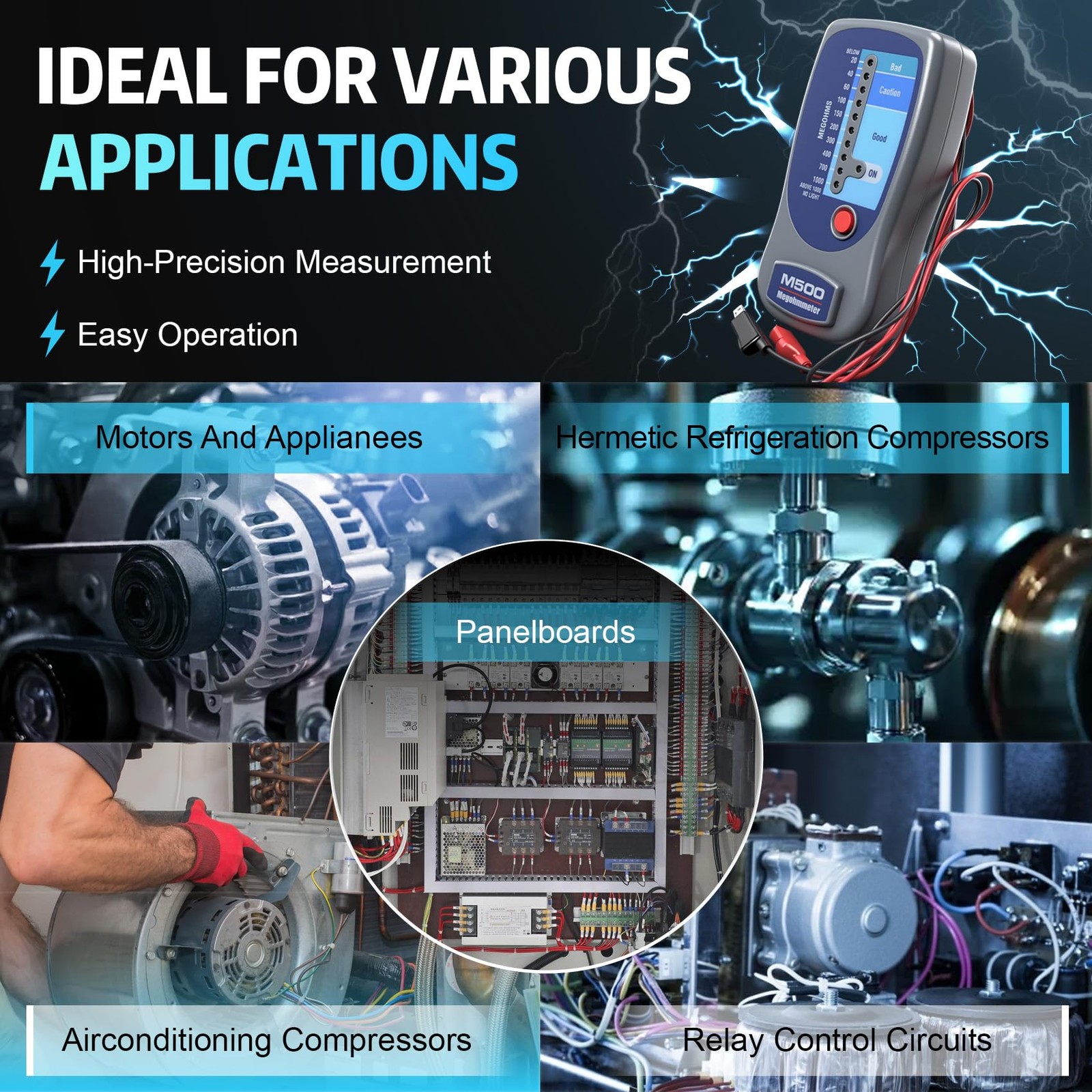 M500 Megohmmeter Compatible with Supco, 1000 Megohms for HVAC Testing