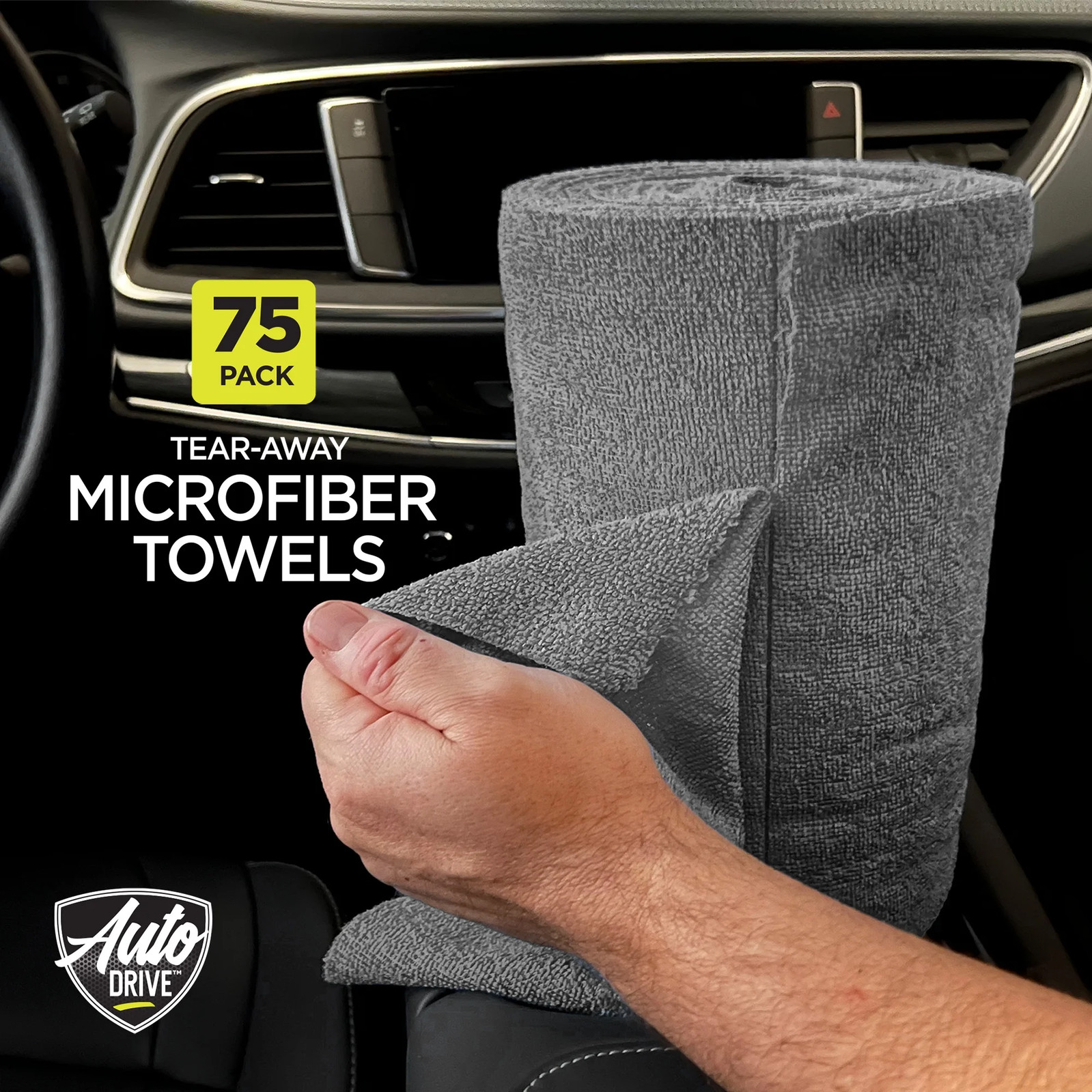 Auto Drive 75-Pack Tear-Away Microfiber Car Wash Towel Roll, Multipurpose