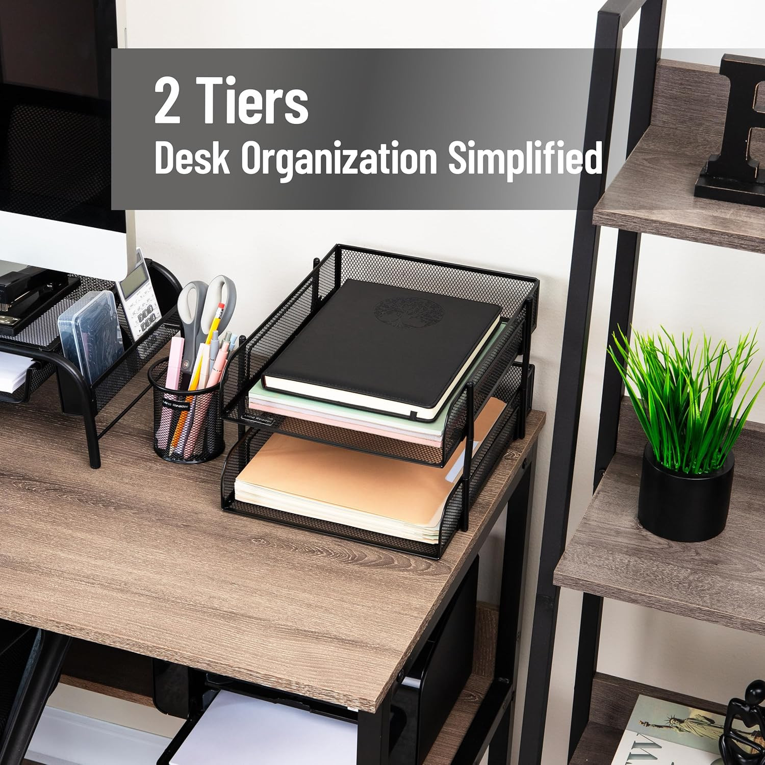 Stackable Paper Tray, Desktop Organizer, File Storage, Office, Metal Mesh, 2 Pcs